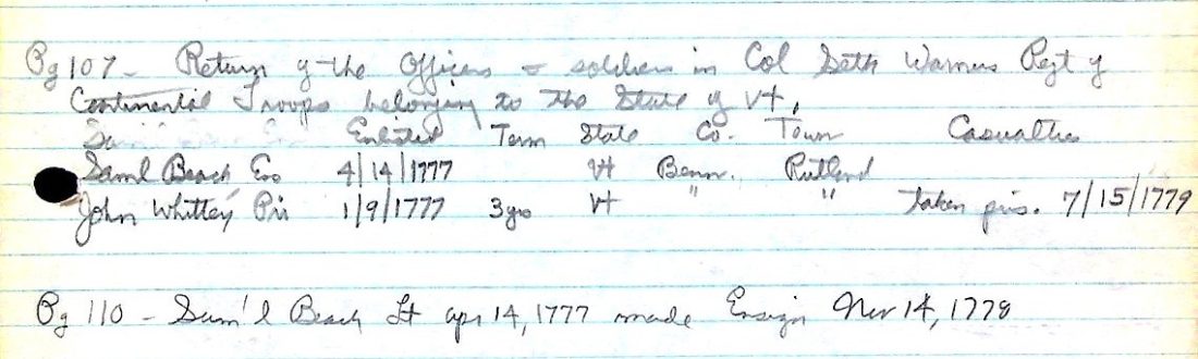 return of Warner's Regiment officers & men
